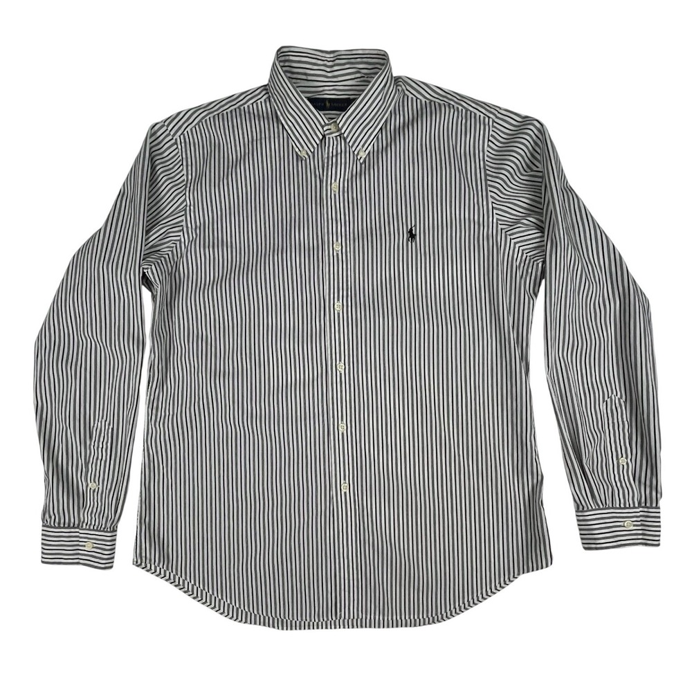 Polo Ralph Lauren Mens Black White Striped Button Down Shirt Long Sleeve L